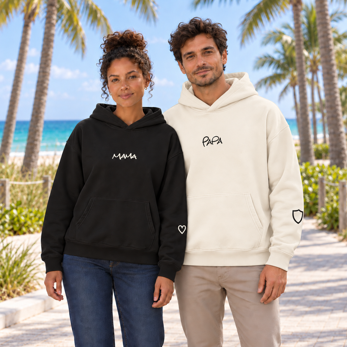 MAMA & PAPA Hoodie - Black MAMA + Off-White PAPA