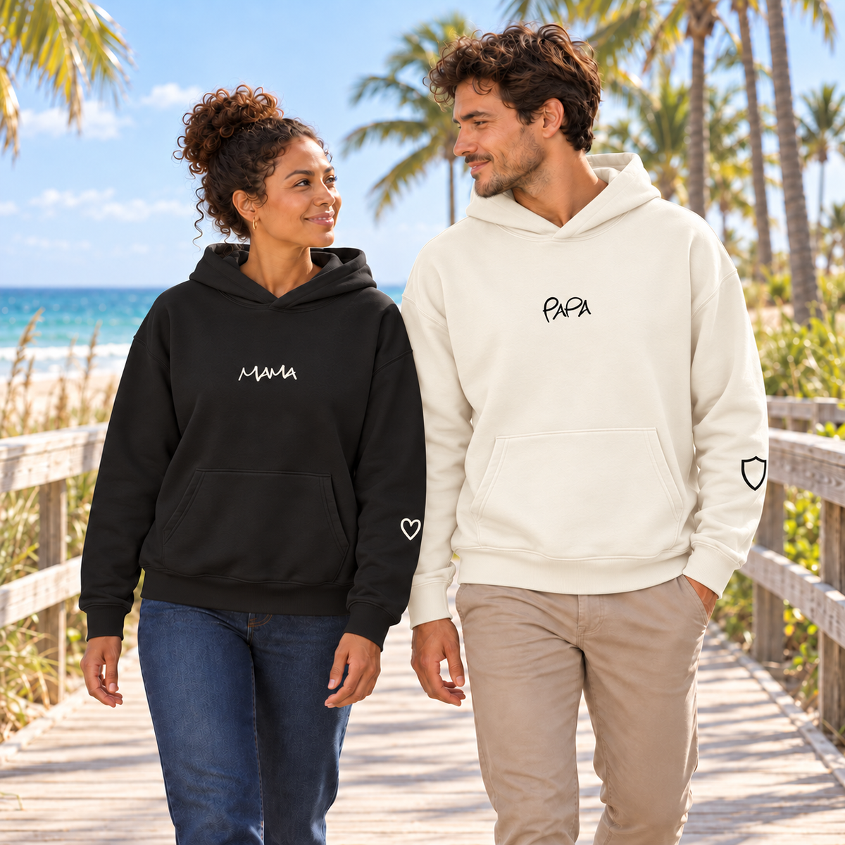 MAMA & PAPA Hoodie - Black MAMA + Off-White PAPA