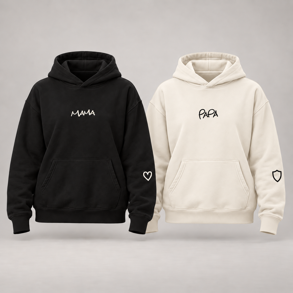 MAMA & PAPA Hoodie - Black MAMA + Off-White PAPA